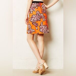 Maeve Anthropologie Salinas Pencil Skirt in Orange and Burgundy
